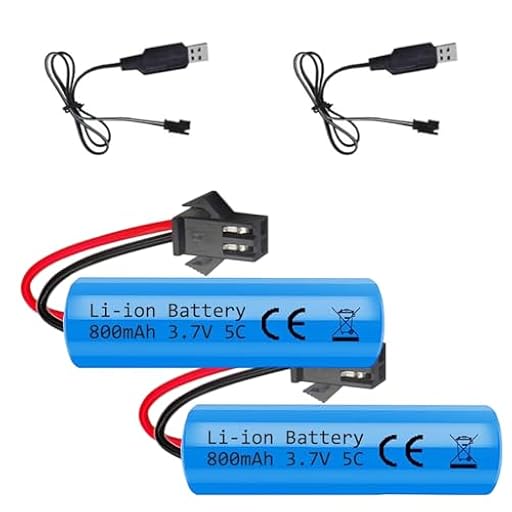 LUFEIS 800mAh 3.7V Litio RC Batería, 2 Piezas 3.7v Recargable Li-Ion Batería con 2 Cargadores USB SM-2P Plug, Universal Recambio Batery 14500 para RC Camión Coche de Control Remoto | Ya disponible en tu tienda friki favorita! En mundofriki.es!