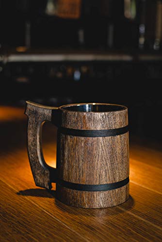 Vaso de cerveza de madera estilo vikingo artesanal miniatura 2