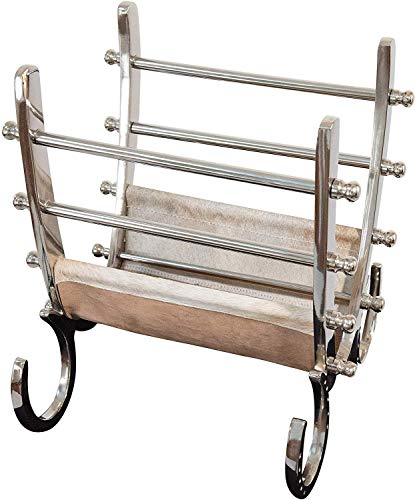 DUSTO Stainless Steel Magazine Holder (DH8026) | Leather Magazine Holder Rack | Vintage Pony Hair Leather Foldable Shelf | Magazine Organiser for Bathrooms or Offices.