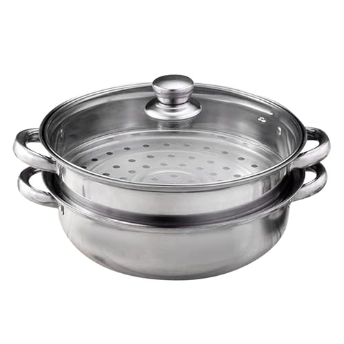 Cuiseur vapeur 2 pièces en acier inoxydable pour la préparation des aliments et légumes, idéal comme batterie de cuisine, casserole et chaudière double (argent, 28 cm)