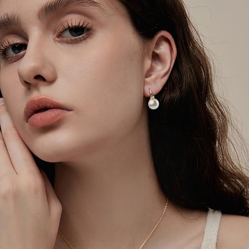 Pearl Earrings for Women Dainty 18K Gold Plated 925 Sterling Silver Drop Earrings Pearl Dangle Huggie Hoop Earrings Wedding Jewelry for Women Gifts2
