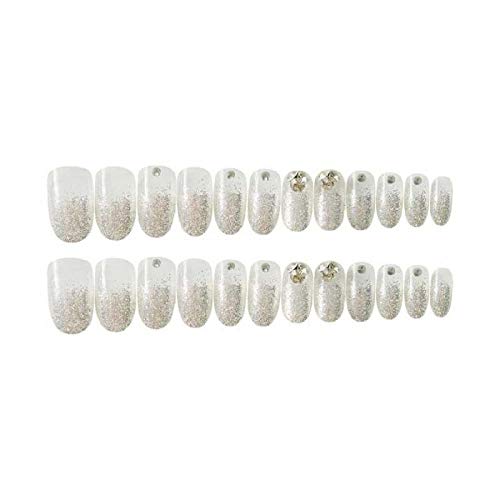 TJJF 24Pcs Mädchen Silber Farbe Glitter 3D künstliche Nagelspitzen mit Kleber Braut Pretty Shining Decor Fake Press On… – Bild 5