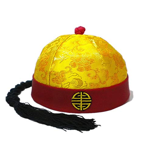 Zhou-long Chapeau d'empereur chinois antique pour jeux de rôle (circonférence 59 cm) Jaune, jaune, 7.5 * 5.3英寸（长*高）