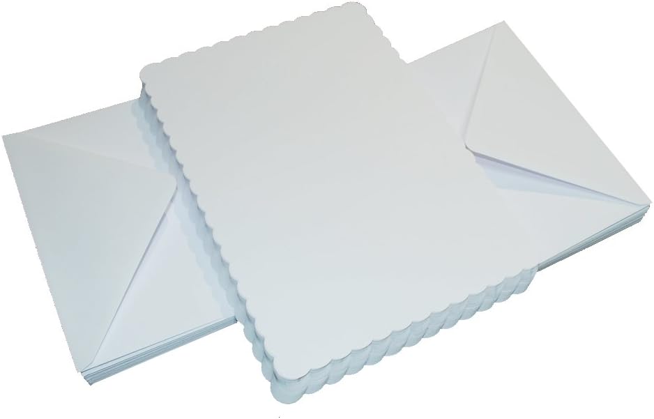 House of Toys Crafts UK 50 Scalloped Cards and Envelopes, White, 6 x6-Inch, 25 x 55 mm 385 836