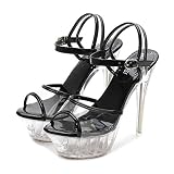 CYwinterB Transparent Sandalen Sexy High Heels Schwarz Golden Silber Frauen Plateau Pumpe Sommer- Peeping Zehen Kleid Frauen Schuhe zum zusammenkommen Party Nacht- Bar 35-46-Noir||41