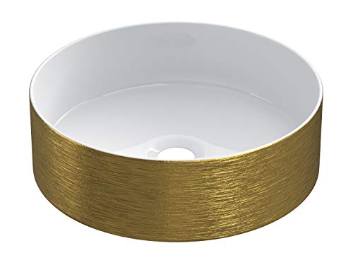 STARBATH PLUS Vasque À Poser Salle De Bain Céramique Ronde Lavabo 35 x 35 x 12 cm SFCIL (Or)
