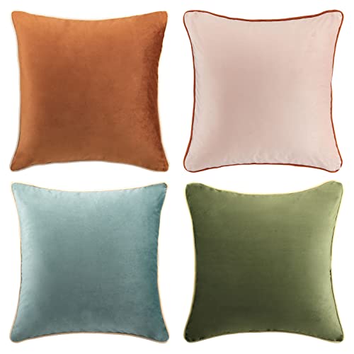 Nexhome Pro Throw Pillow Covers 18X18 Set Of 4, Velvet Decorative Couch Pillow Cover Soft Cushion Cases For Sofa Bed Car, Mix And Match For Home Decor Pillow Not Included (18X18 Inch, Orange/Green) #TOP22