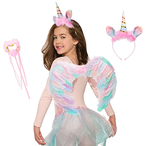 GugnRyAc Engels flügel Kostüm Federn, Engelsflügel mit Heiligenschein für Kinder Erwachsene für Fasching Karneval Cosplay Party Halloween Cover