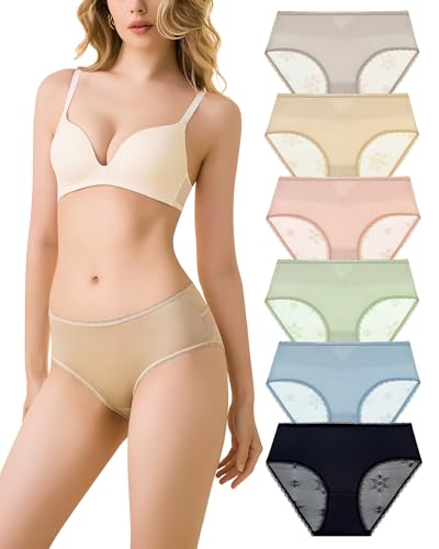 Chouchounel Bragas Hipster de Encaje y Satén para Mujer, Pack de 6 - Ropa Interior de Lujo y Cómoda (FR/ES, Números, 40, Regular, Regular