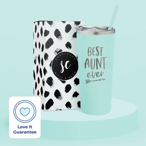 Best Aunt Ever Stainless Steel Personalized Tumbler - Insulated Cup With Cute Design - Slide Close Lid With Straw - For Pregnancy Announcements - Valentine's Day - Best Aunt Ever Gifts #TOP5