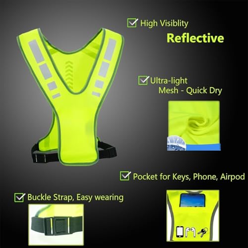 Nokwocy Reflektierende Weste, Reflektierende Laufweste mit Tasche für Damen, Herren & Kinder – Sicherheitsweste für Nacht-Radfahren, Laufen, Gehen & Joggen (1PC)