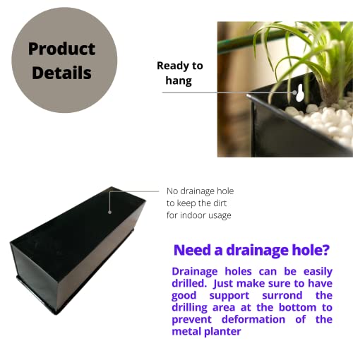 Lalagreen Wall Planter - 3 Pack, 12 Inch Large Wall Mount Succulent Planters Black, Wall Hanging Rectangle Metal Flower Pot Window Planter Box Fence Railings Minimalist Floating Shelve Indoor Outdoor #TOP3