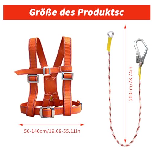 Absturzsicherung Sicherheitsgurt, Fallschutz Sicherheitsgurt mit 2M Seil, Fallschutz Absturzsicherungsgurt, Klettergurt Herren Tragfähigkeit 100 kg, Auffanggurt Dachdecker, Industrie, Höhenarbeit