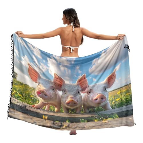 Funny Pigs - Pareo para cubrir traje de baño, pareo largo de verano para mujer, talla L, Funny Pigs, M