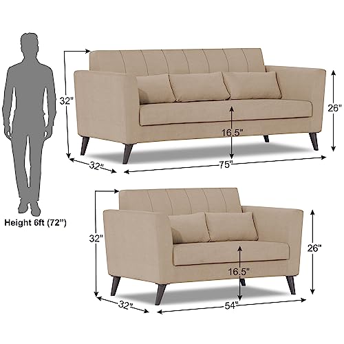 Image of Adorn India Daniel 3+2 5 Seater Sofa Set (Beige) (3 Year Warranty)