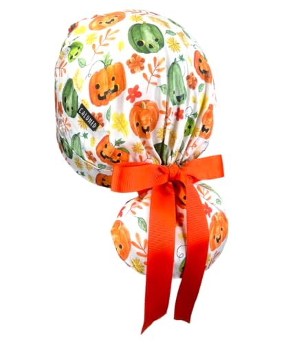 Image of Scrub Cap for Women and Men, Ponytail Scrub Caps, Working Hat, Head Cover with Ribbon Ties and Buttons, Long Hair