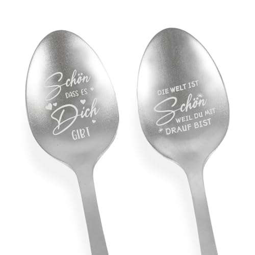 Schön Dass es Dich Gibt, 2 Stück Kaffeelöffel mit Gravur, Jahrestag Geschenke, Edelstahl Löffel, Personalisierte Geschenk für Frauen, Männer,...