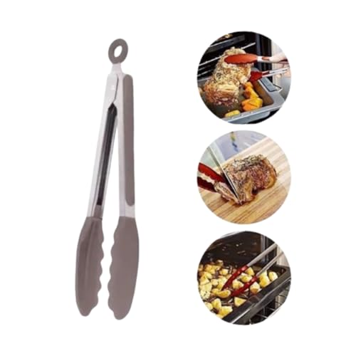Pegador 27cm Multiuso Silicone com Cabo Inox para Salada Churrasco Fritura Grelhados Assados Pinça M