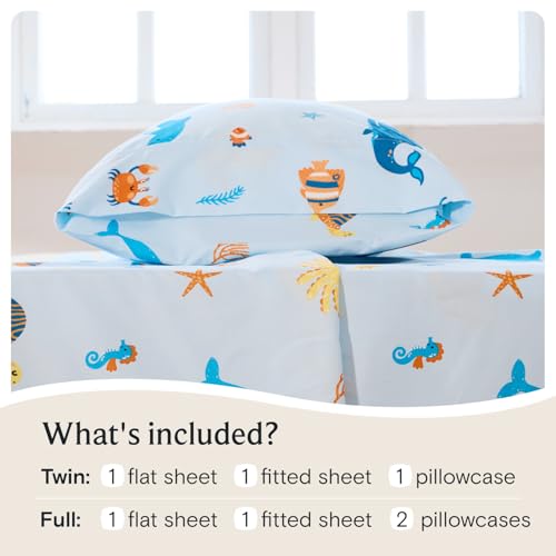 LuxClub 4 PC Full Sheet Set Blue Whale, Kids Bed Sheets Twin Size, Toddler Bedding Set for Girls, Boys, Teens - Deep Pocket - Machine Washable - Soft Microfiber