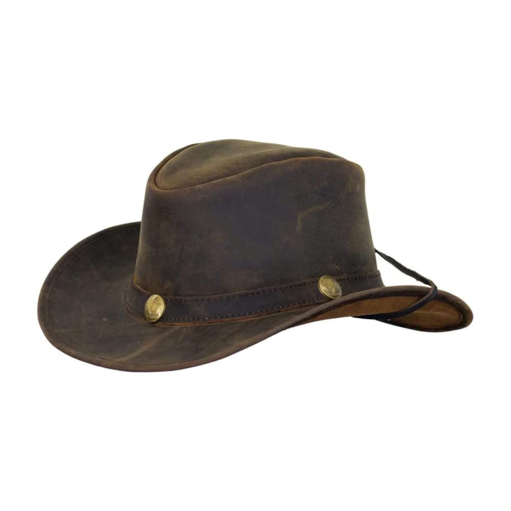 13006 Unisex Cheyenne UPF 50 Wire-Brimmed Western-Style Leather Hat with Chin Cord