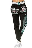 Violento Damen Jogginghose lang | Trainingshose Baumwolle | Sporthose mit Bündchen | Marine 512 Schwarz/Mint | L