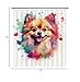 Ganshan Bi Lovely Pomeranian Dog Shower Curtain Colorful Painting Dog Puppy Pet Animal Print Bath Curtains for Bathroom Home Decoration with 12 Hooks 72x72 Inch White Style 4