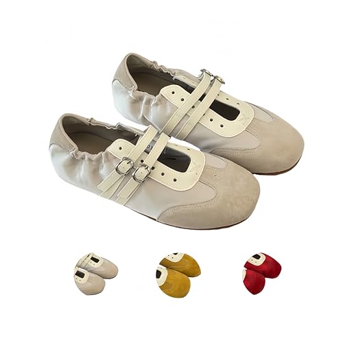 Women's Ballet-Inspired Mary Janes, Suede Upper Double-Row Buckles Non-Slip Sole Fashion Flat for Casual Outings, Minimalist & Versatile