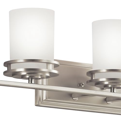 Image of Kichler Hendrik 43 inch Vanity Light in Brushed Nickel, 5-Light Modern Bathroom Vanity with Satin Etched Cased Opal Glass, (43 inch W x 7.75 inch H), 5085NI