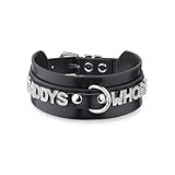 ADEMISHIA Women's Black Leather Choker Necklace with Rhinestone Letters, Adjustable Punk Gothic Custom Name D-ring Collar Jewelry For Women