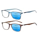 BONCAMOR 2 Pack Progressive Multifocus Reading Glasses Men and Women Computer Blue Light Blocking Anti Eyestrain Readers (Blue Brown, 3.0)