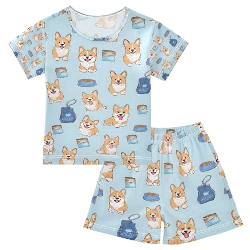 senya Yellow Puppy Eat Summer Pajamas Set Short Cotton Sleepwear 2 Piece