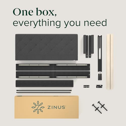 Zinus Full Bed Frame - Shalini Upholstered Platform Bed Frame with Headboard – Wood Slat Support, Easy Assembly, No Box Spring Needed, Underbed Storage Space, 5 Year Warranty, Dark Grey, Full Size by Zinus - Used condition - Image 7