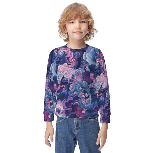 Traditional Purple Pink PaisleyChildren's Casual Pullover Sweatshirt Loose Fit7-9Y