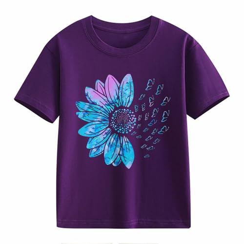 Girls Sunflower Print T-Shirt Short Sleeve Graphic Tees Butterfly Flower Blouse Tween Girls Crewneck Tops Cute T-Shirt2