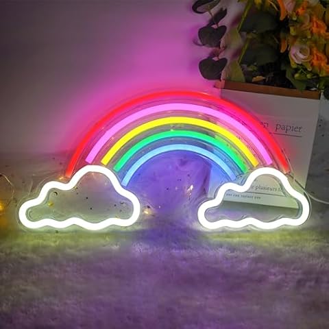 YSMNDE Rainbow Cloud Neon Sign Dimmable 15.7" Hanging/Standing USB Neon Light for Home Bedroom, Window Shop, Party, Holiday Wall Decor, Great Birthday, Event, Festival Gift Idea for Family and Friends Cover