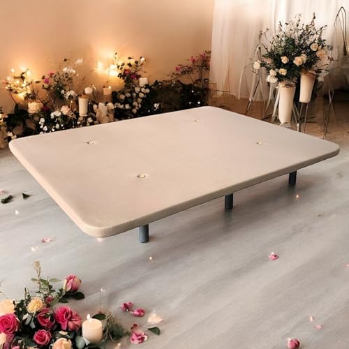 Sueña y Descansa Base Tapizada con Patas Reforzada 3D Beis de Gran Firmeza y Ventilación (90 x 180 cm)