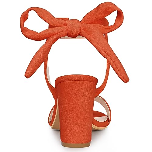 Allegra K Allegra K Women Open Toe Ankle Tie Back Chunky Orange Heel Sandals 10.5 M US