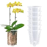 pavtner Orchid Pot 6 Pack 4.7'' x 5.6'', Plastic Clear Orchid Pots with Holes for Repotting, Sturdy Deep Flower Planter Pot Indoor Outdoor, Orchids Planter, Garden Pot.