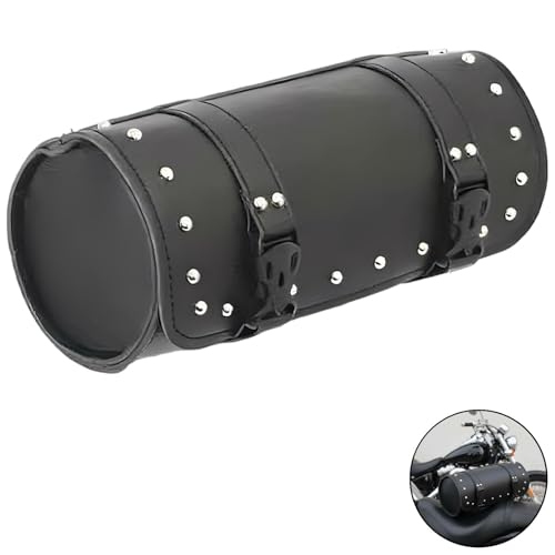 Bolsa herramienta para motocicleta de cuero PU, 31 cm, bolsa de almacenamiento con correas, negra, para manillar de scooter o moped, resistente al clima, para delante o atrás, fácil acceso miniatura 2