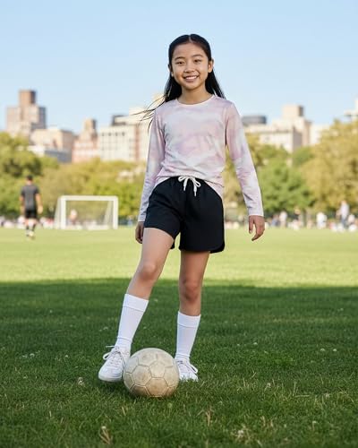 Image of Real Essentials 4 Pack: Girls' Dry-Fit Long Sleeve Crew Neck T-Shirt - Athletic Activewear Soccer Top for Teens Kids Youth
