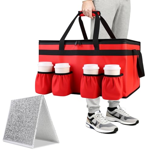 CIVJET Insulated Food Delivery Bag with 4 Cup Holder and Bottom Support, XX-Large Insulated Grocery...
