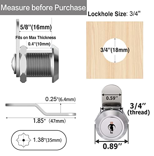 Sartatue Cabinet Cam Locks Keyed Alike, 5/8'' Fits on 3/8'' Max Door Thickness, Secure File Drawer Mailbox RV Storage Replacement Set, Zinc Alloy (5/8 Inch 10Pcs)