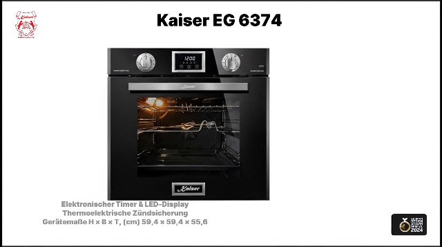 Kaiser EG 6374 Sp Luxus Four à gaz à encastrer, autarcie, verre miroir noir, 79 L, four à encastrer, 2 fonctions chauffage de sole - Electroménager