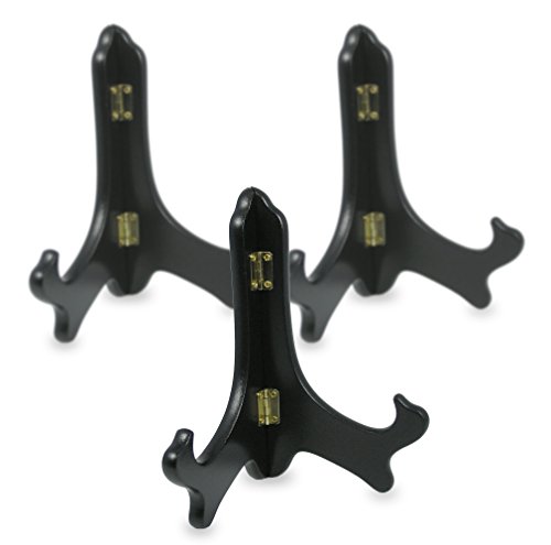 BANBERRY DESIGNS Black Wooden Easels Plate Holder Folding Display Stand - 7 Inch - Set of 3 Pieces