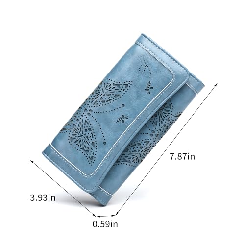 Womens Wallets RFID Blocking Leather Clutch Long Wallet for Women Card Holder Phone Organizer Ladies Travel Purses Blue2