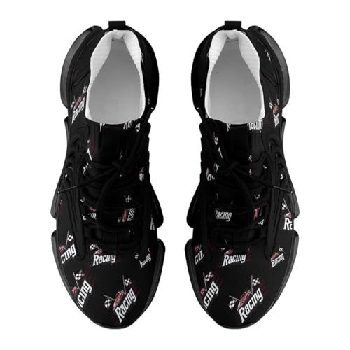 Race Car with Checkered Flag Funny Women's Sneakers Lightweight Running Shoe Sports Tennis Shoes 5