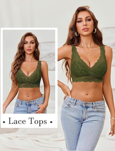 Image of Avidlove Bralettes for Women Lace Bra Non Padded Longline Bralette Deep V Triangle Sexy Everyday Lingerie Bras