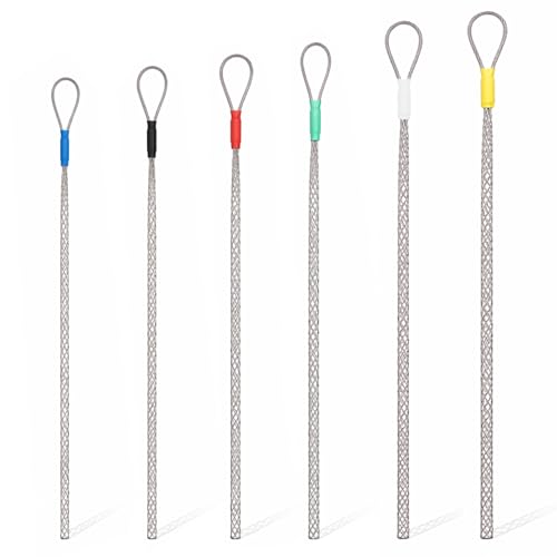 6 Pcs Cable Puller Socks 4–25mm, Cable Pulling Sock Mesh Grip with Eye Loop, Heavy Duty Multi-Size Wire Pulling Socks for Electricians