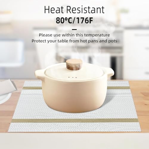 Image of Placemats Set of 6 Dining Table Place Mats | Placemats Table Mat PVC Material | Non-Slip Heat Resistant | Dining Tablemates Washable Anti-Skid | Size 45 x 30cm (A* Cream White)