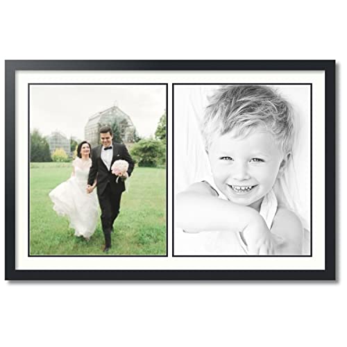 ArtToFrames Collage Photo Frame Double Mat with 2-16x20 inch Openings with Black Frame and Porcelain Top Mat